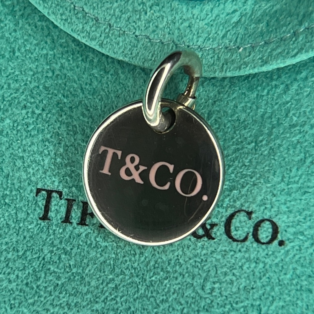Tiffany & Co. 925 Silver Pink Enamel "T & Co." Circle Disc Charm Pendant